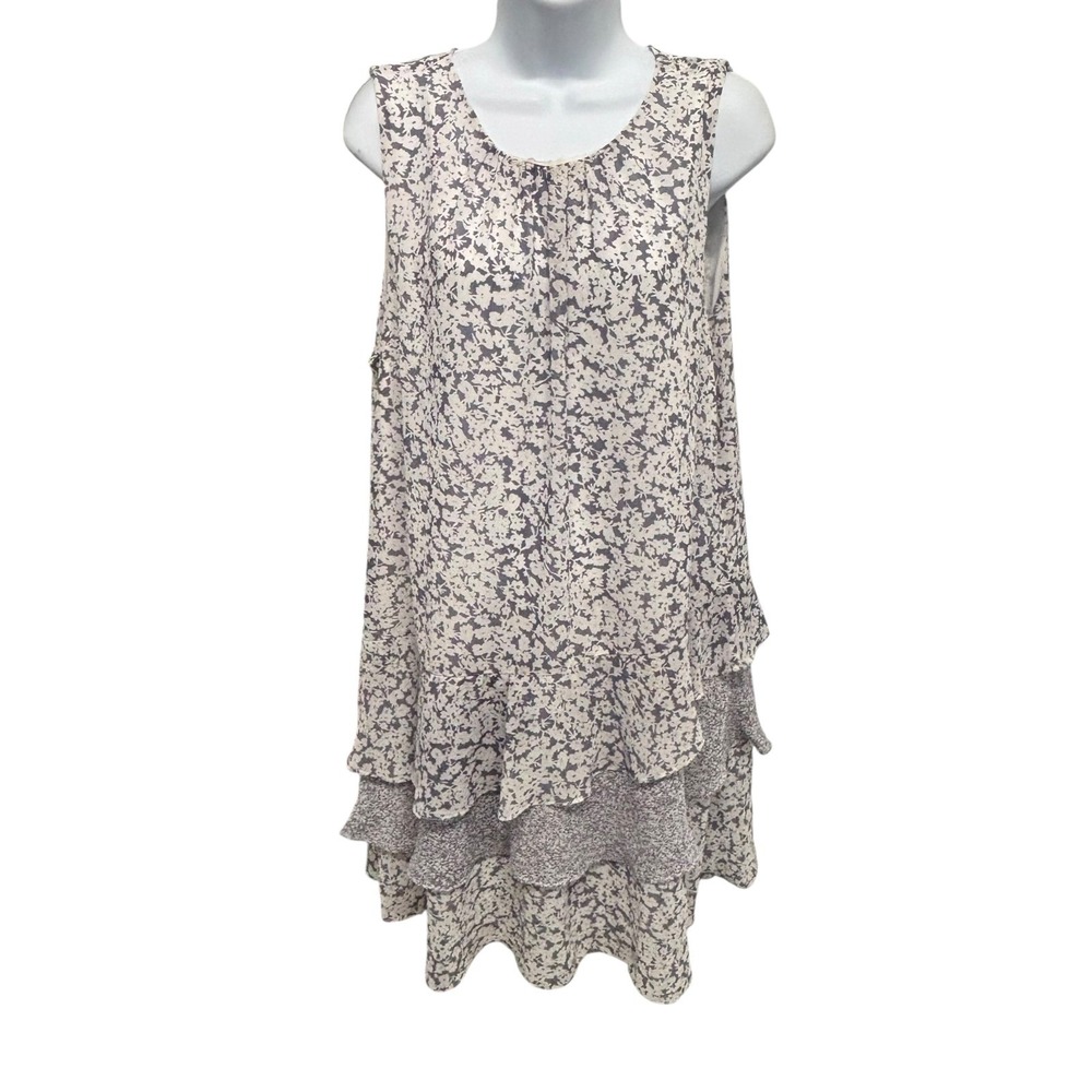 1.STATE Womens XL Purple White Floral Tiered Ruffle Sleeveless Mini Dress
